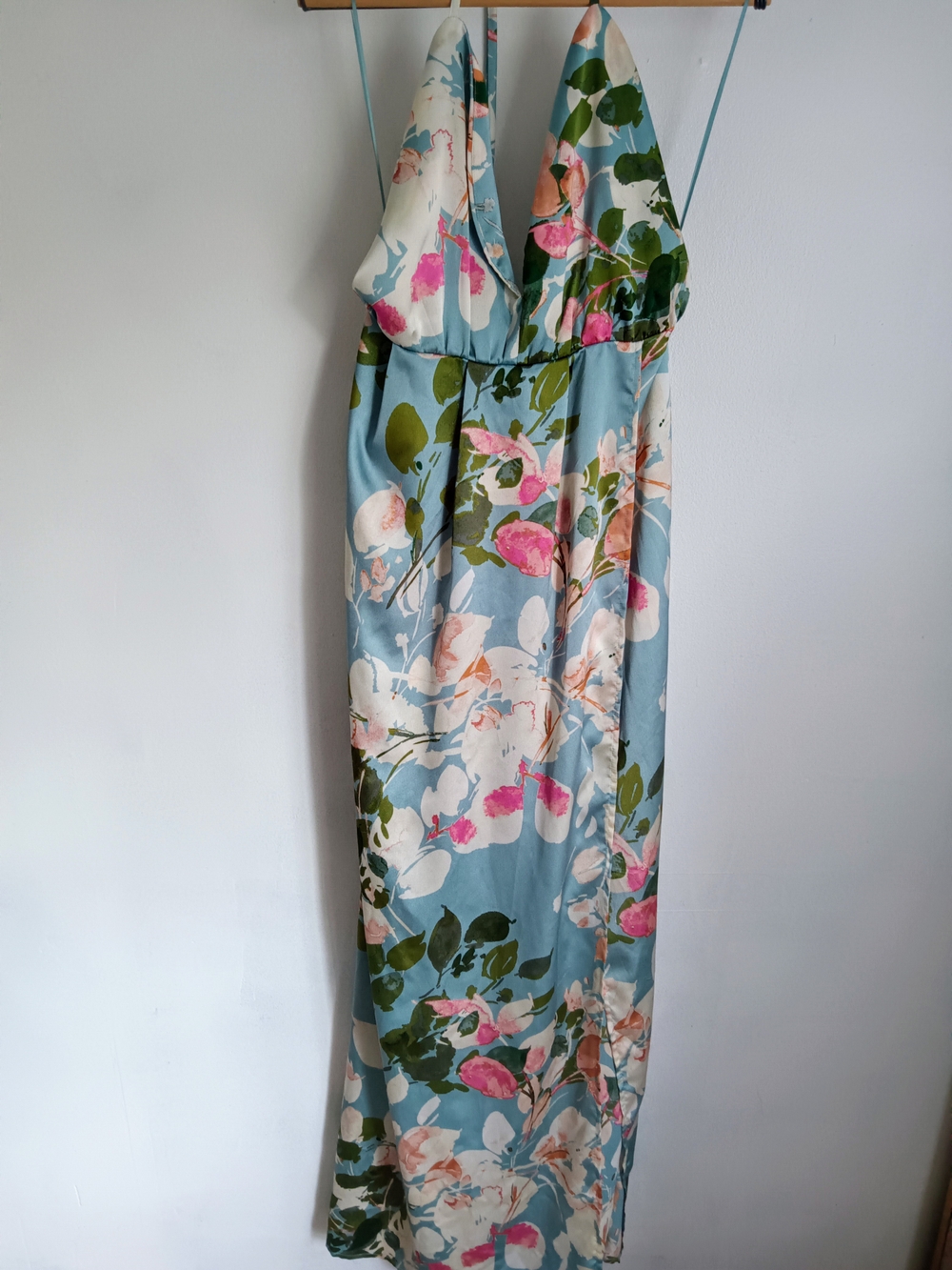 Floral Blue Maxi Dress with Pink & Green Print